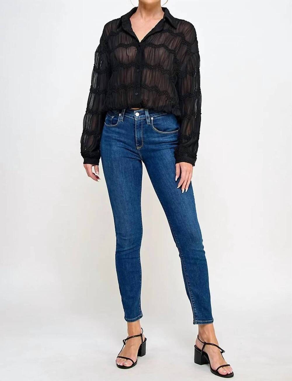 NEW ALLIE ROSE romantic sheer button front blouse in black